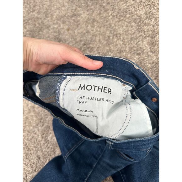 Mother Denim The Hustler Ankle Fray Blue Jean Dark Wash High Rise Home Movies 28 - Picture 14 of 16